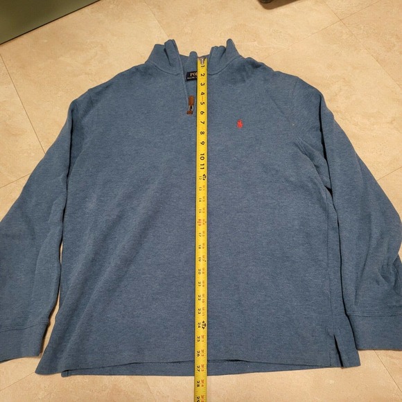 Polo Ralph Lauren Sweater Pullover 1/4 Zip Cotton Blue Sweatshirt Mens L Large - Picture 4 of 8